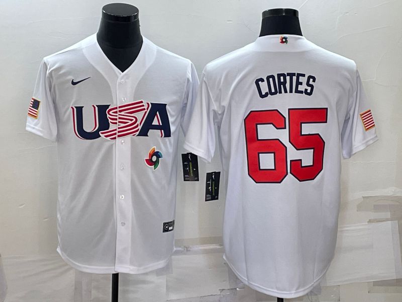 Men 2023 World Cub USA #65 Cortes White Nike MLB Jersey7
